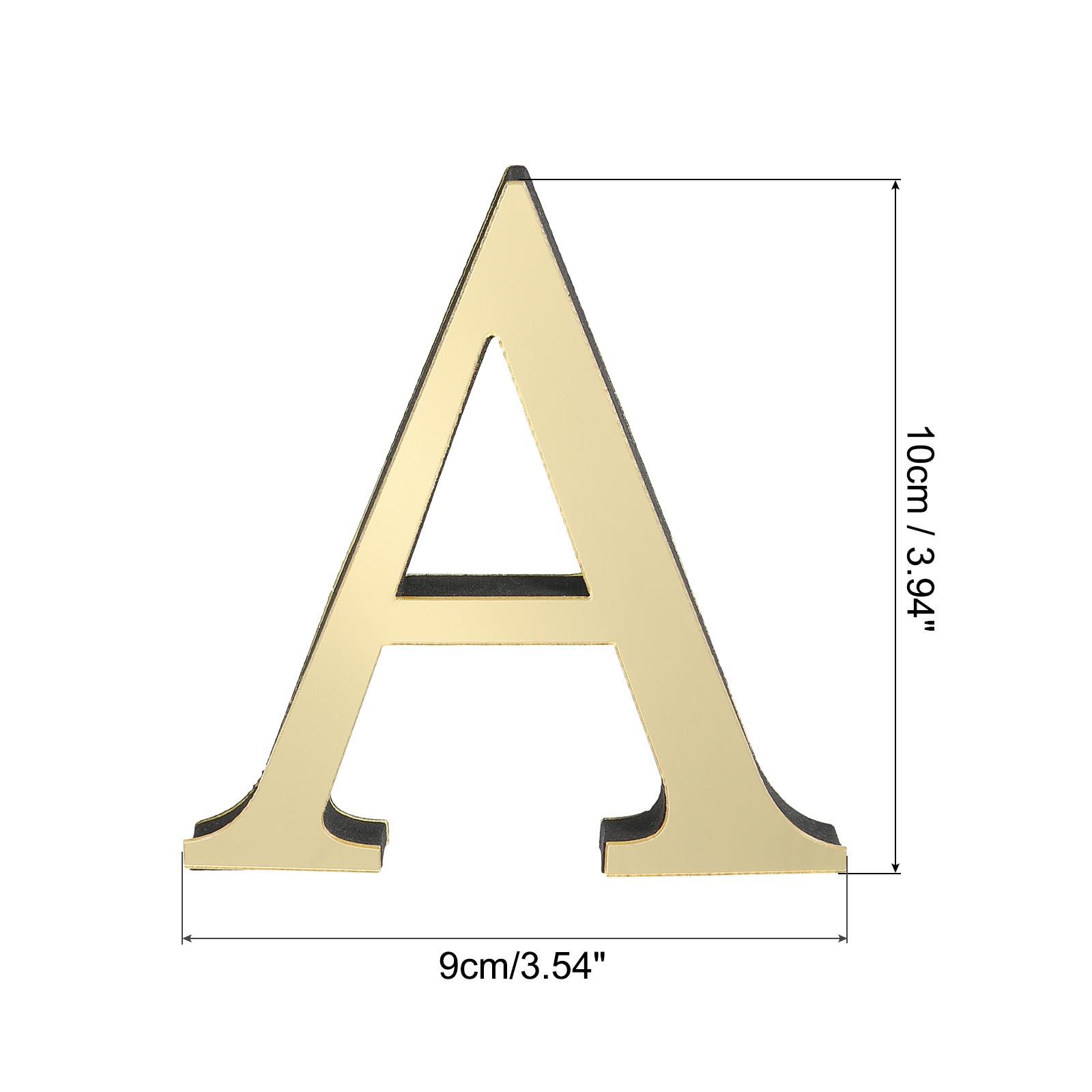 3D Acrylic Alphabet Mirror Wall Stickers Letter A Self-Adhesive Light Gold