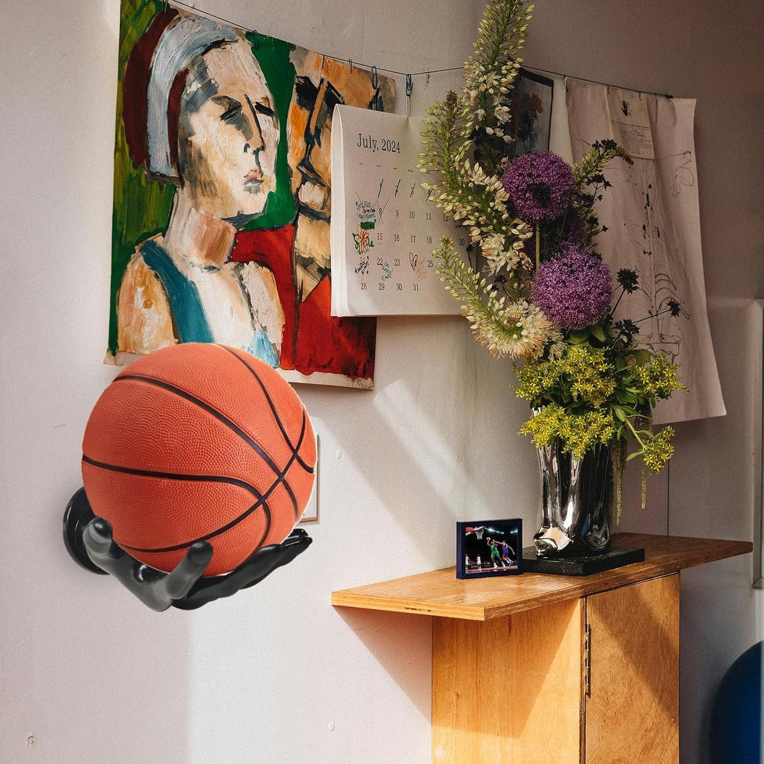 Basketball Wall Mount Holder 2 Piece Set for Game Room and Garage Storage