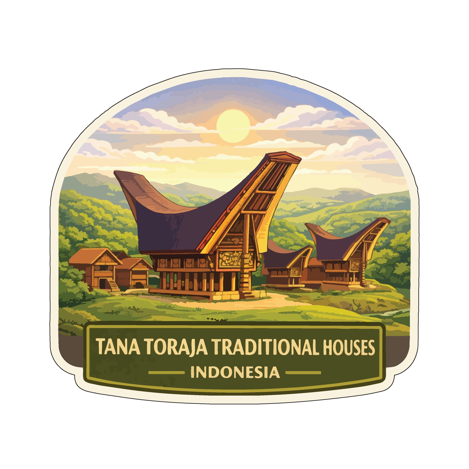 Tana Toraja Traditional Houses Indonesia Sticker Decal Vinyl Die-Cut Heritage