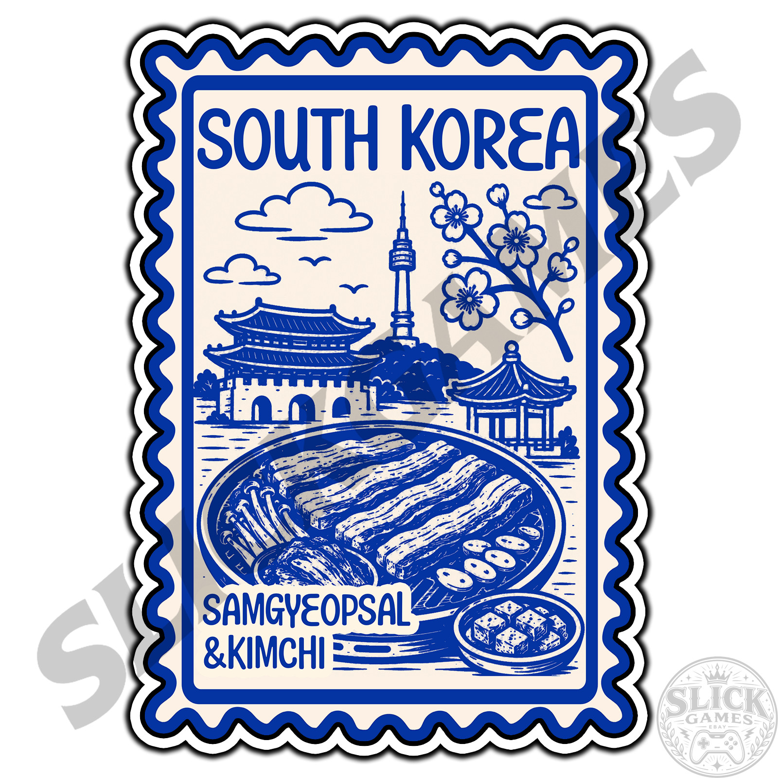 South Korea Samgyeopsal & Kimchi Travel Postage #1Stamp Sticker Waterproof Vinyl