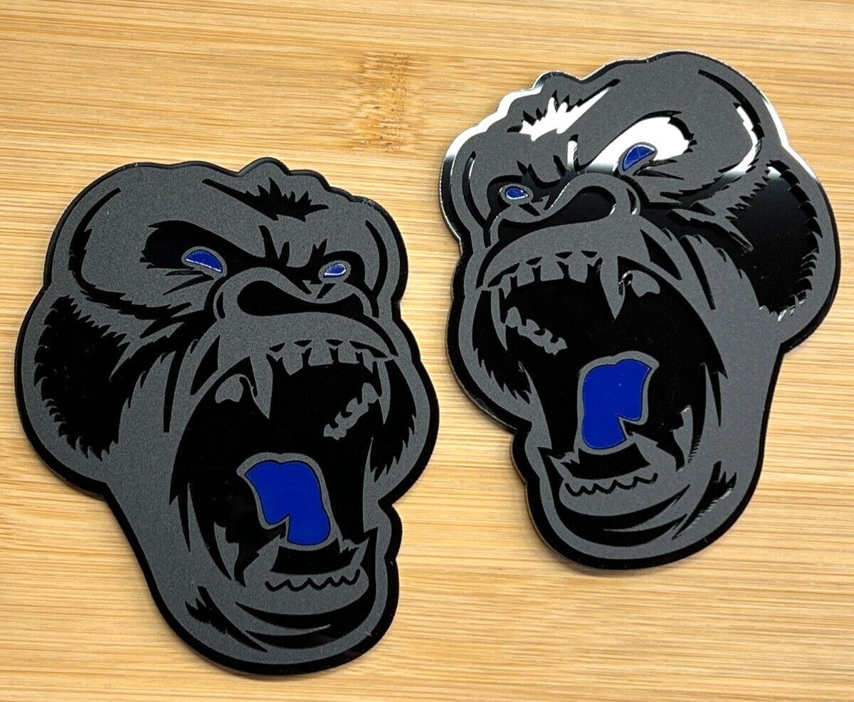 Angry Gorilla Blue Eye Car Truck Emblem Badge Matte Black /Black Custom PK of 2