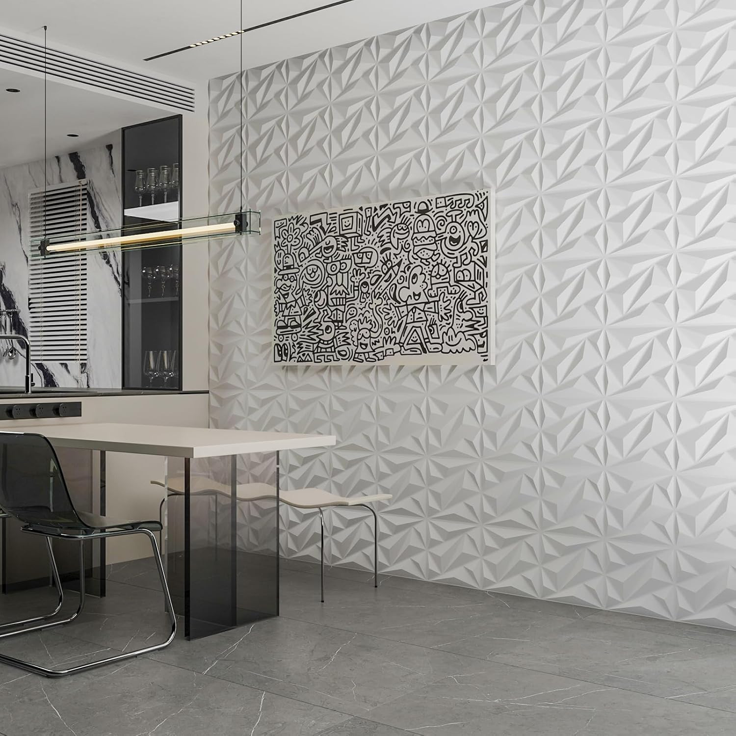 33 Pack 3D Wall Panel Diamond for Interior Wall Décor, PVC Flower Textured Wall