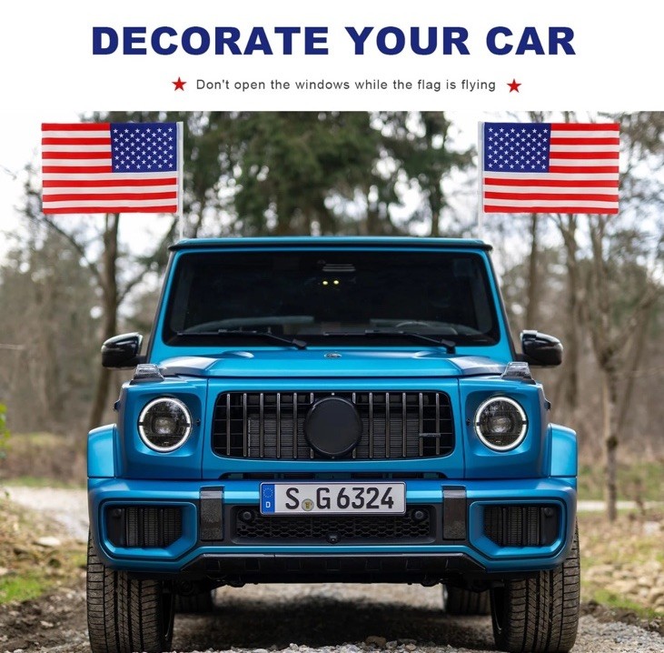 2 Pack 16X10 Inch American Car Flags with Window Clip Vehicle Window Mount Flag