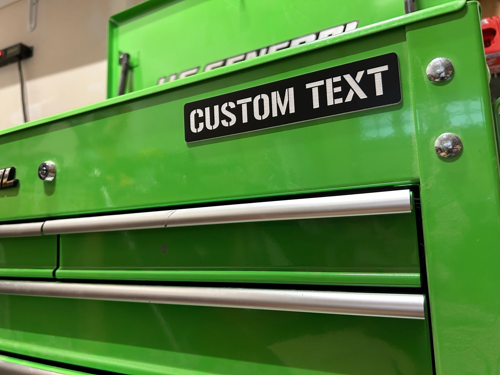 Custom Engraved Toolbox Nametag Badge. Pick a Color, Personalize, Peel & Stick