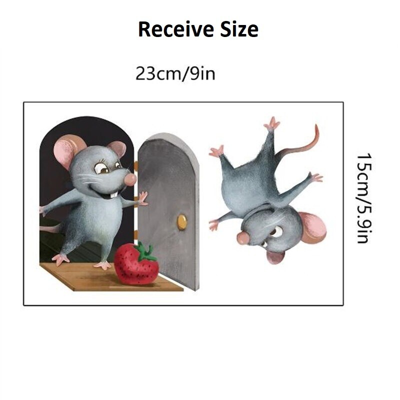 3D Mouse Hole Realistic Wall Sticker Cartoon Decal Fun Art Kids Vinyl Home Decor