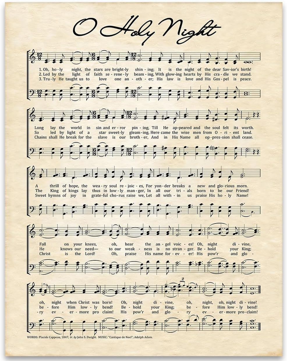 Vintage O Holy Night Music Sheet Poster – Antique Christmas Carol Wall Art De…