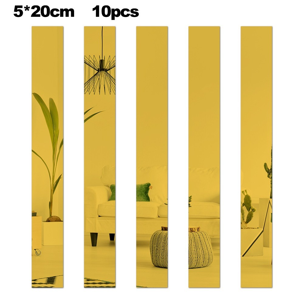 Long Strip Acrylic Mirror Stickers Set of 10 for Creative Spaces 5x20CM