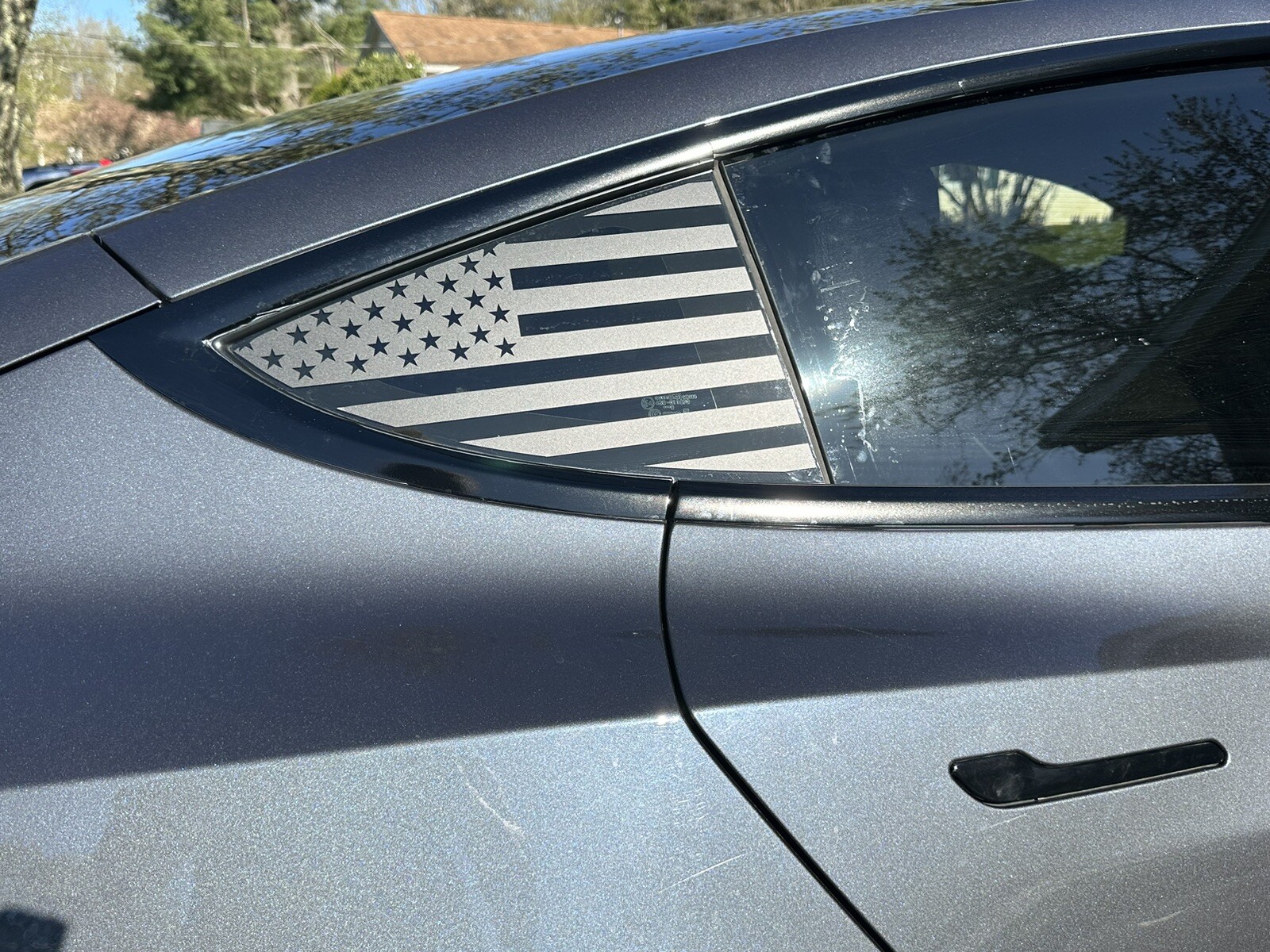 2pc Matte Black American flag quarter panel window decals fit Model 3 Tesla