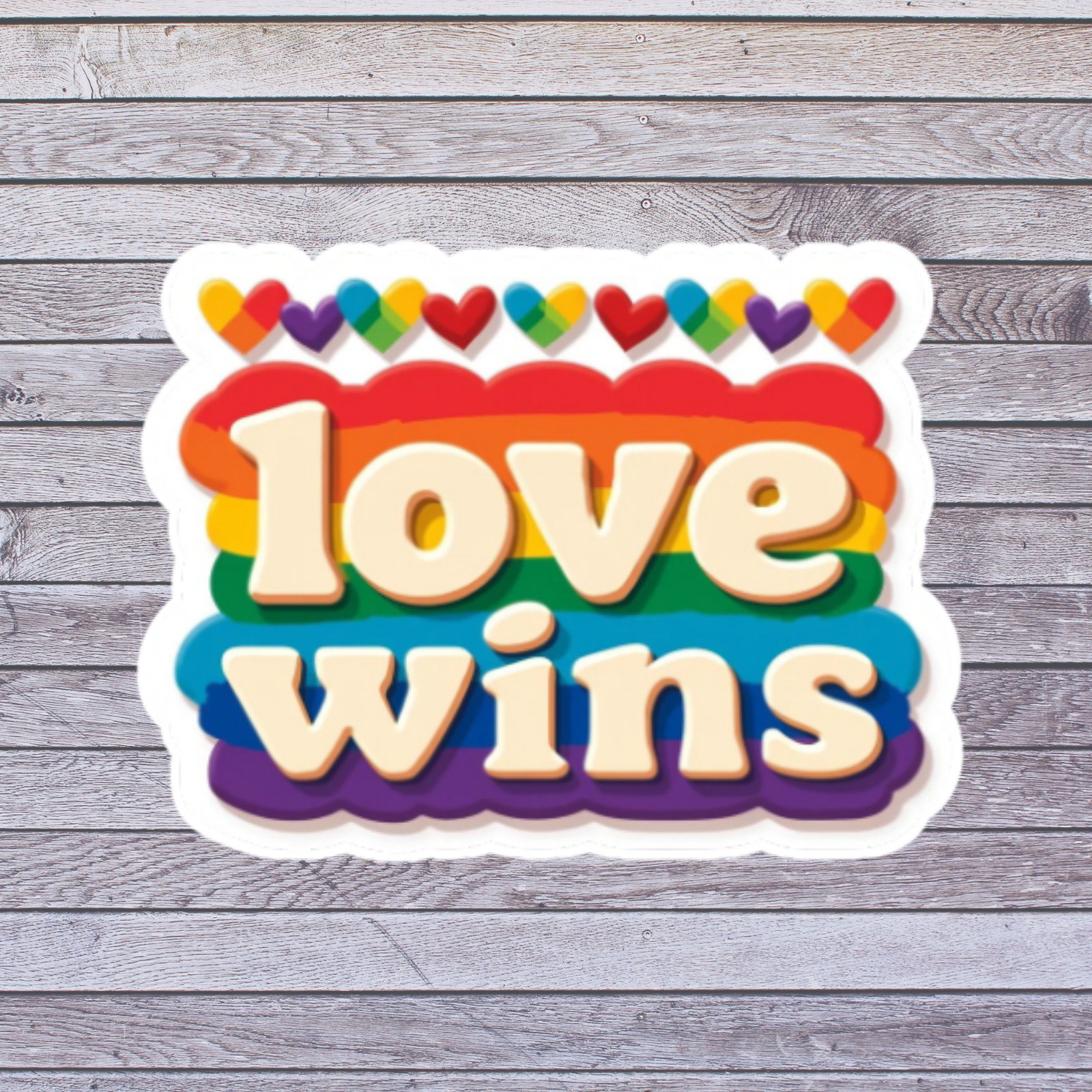 Gay Pride Sticker Vinyl Decal Love Wins Retro Rainbow Hearts LGBTQ Pride