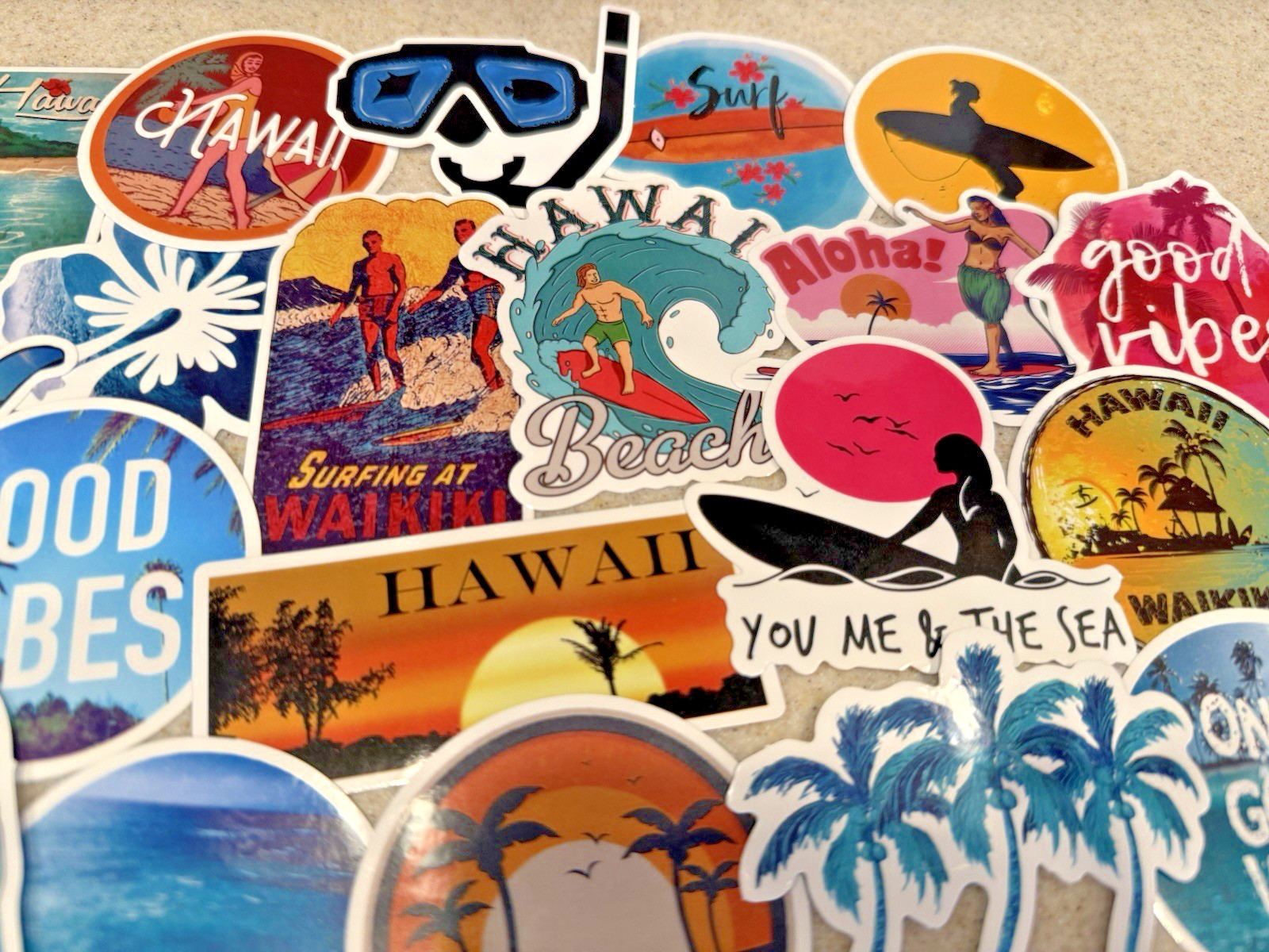 Hawaii, Surfing, Summer, Travel Stickers/Decals, NEW, Pick Your Pack of 50or100