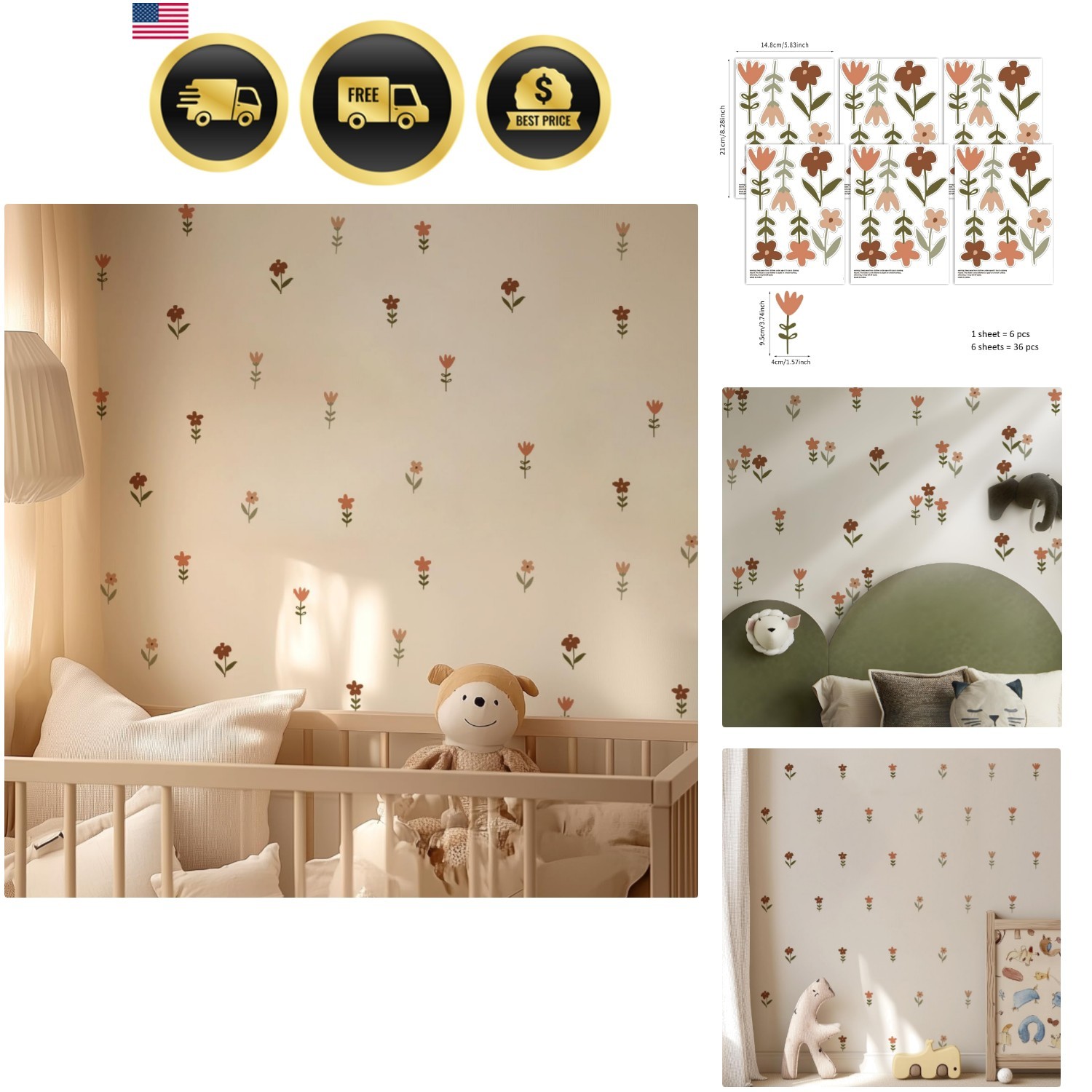 Boho Wall Stickers Girls Bedroom Removable Wall Decals Nursery Kids Room Deco…