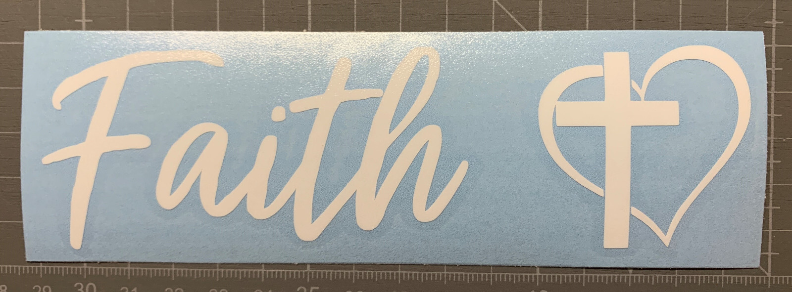 FAITH with CROSS & HEART VINYL DECAL STICKER – OUTDOOR 6" W x 1.75" H