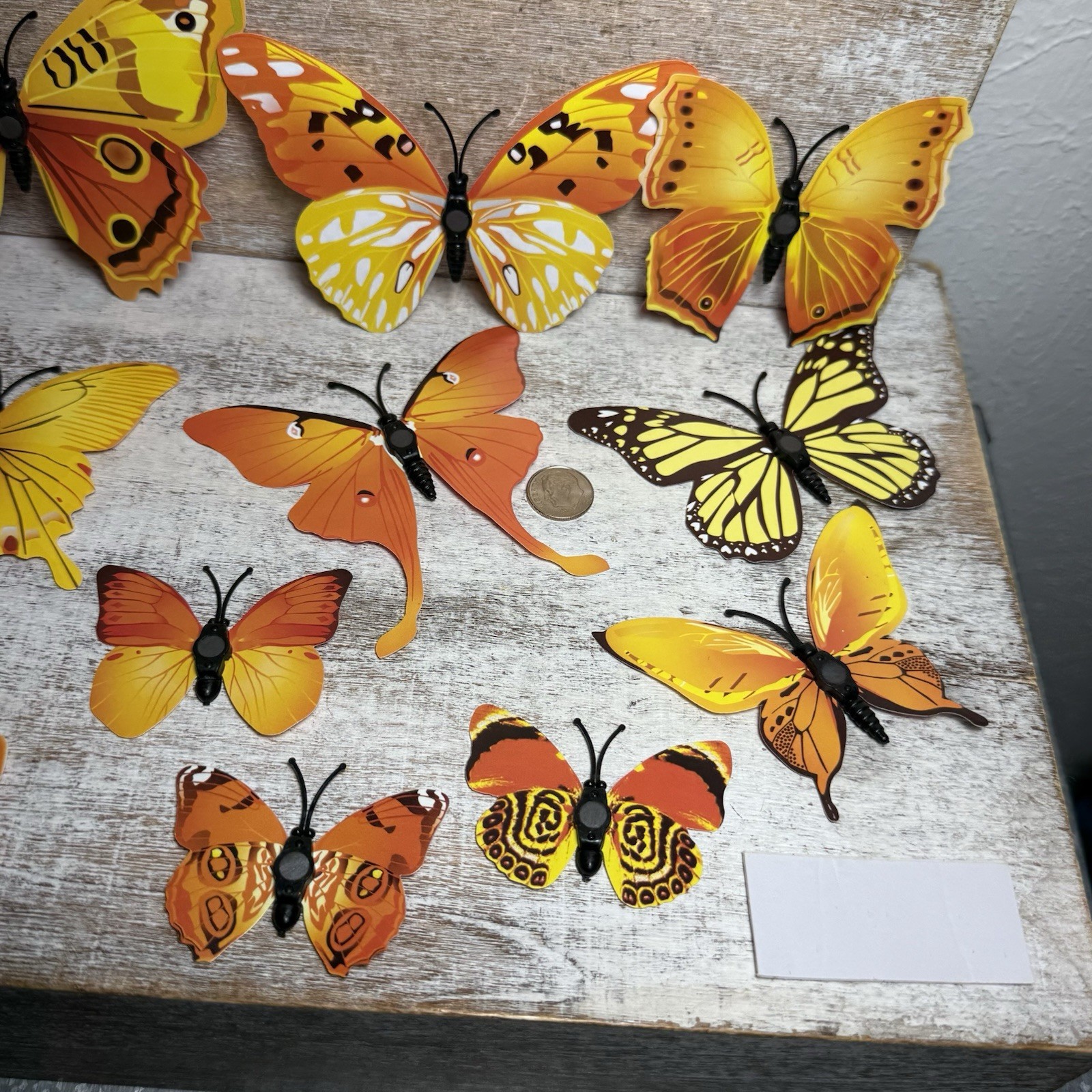 Lot of 12 3D Realistic Butterfly Wall Stickers Different Size, Shapes ORANGE New