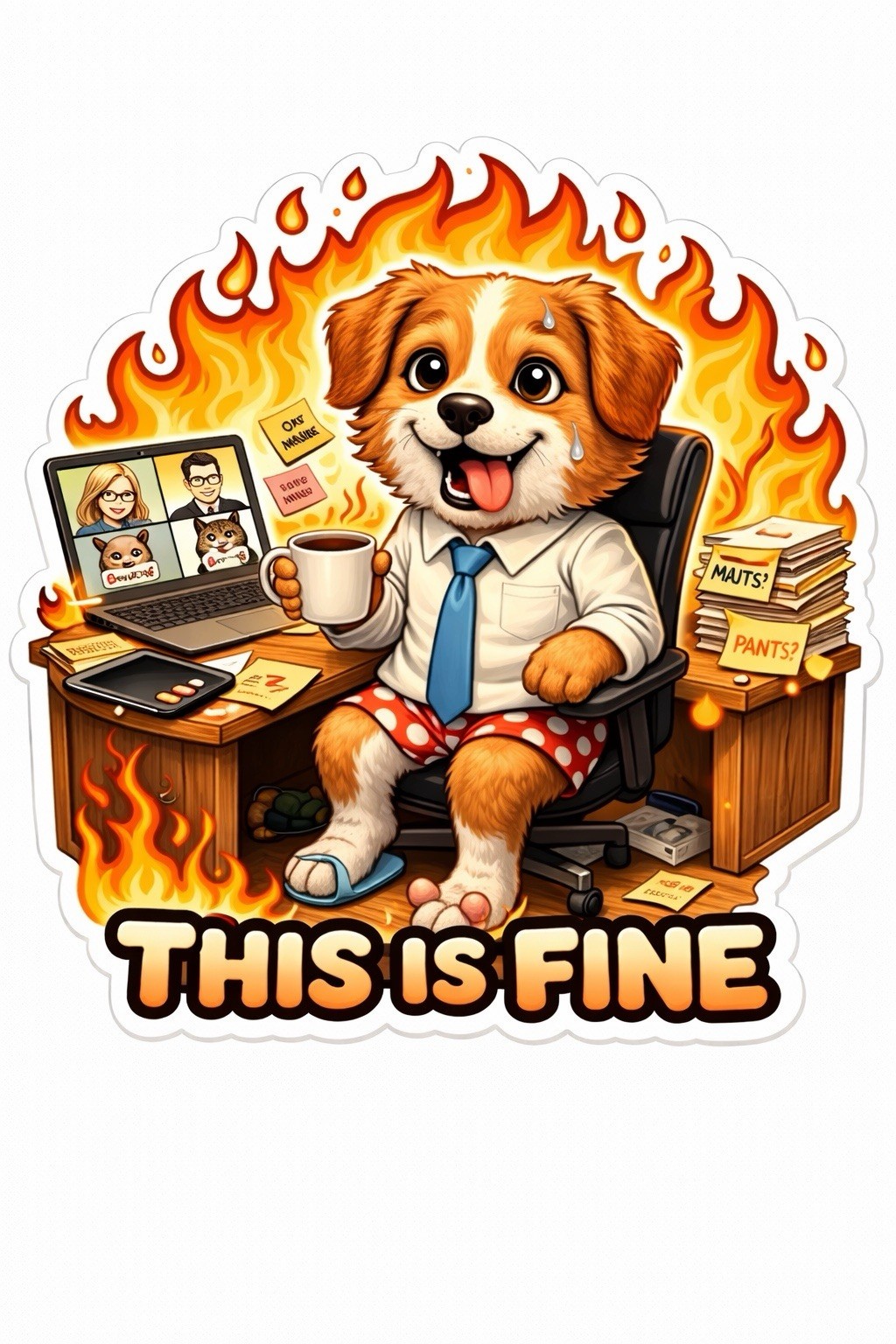 This Is Fine Animal Sticker Set, Funny Office Burnout Meme Decal Pack