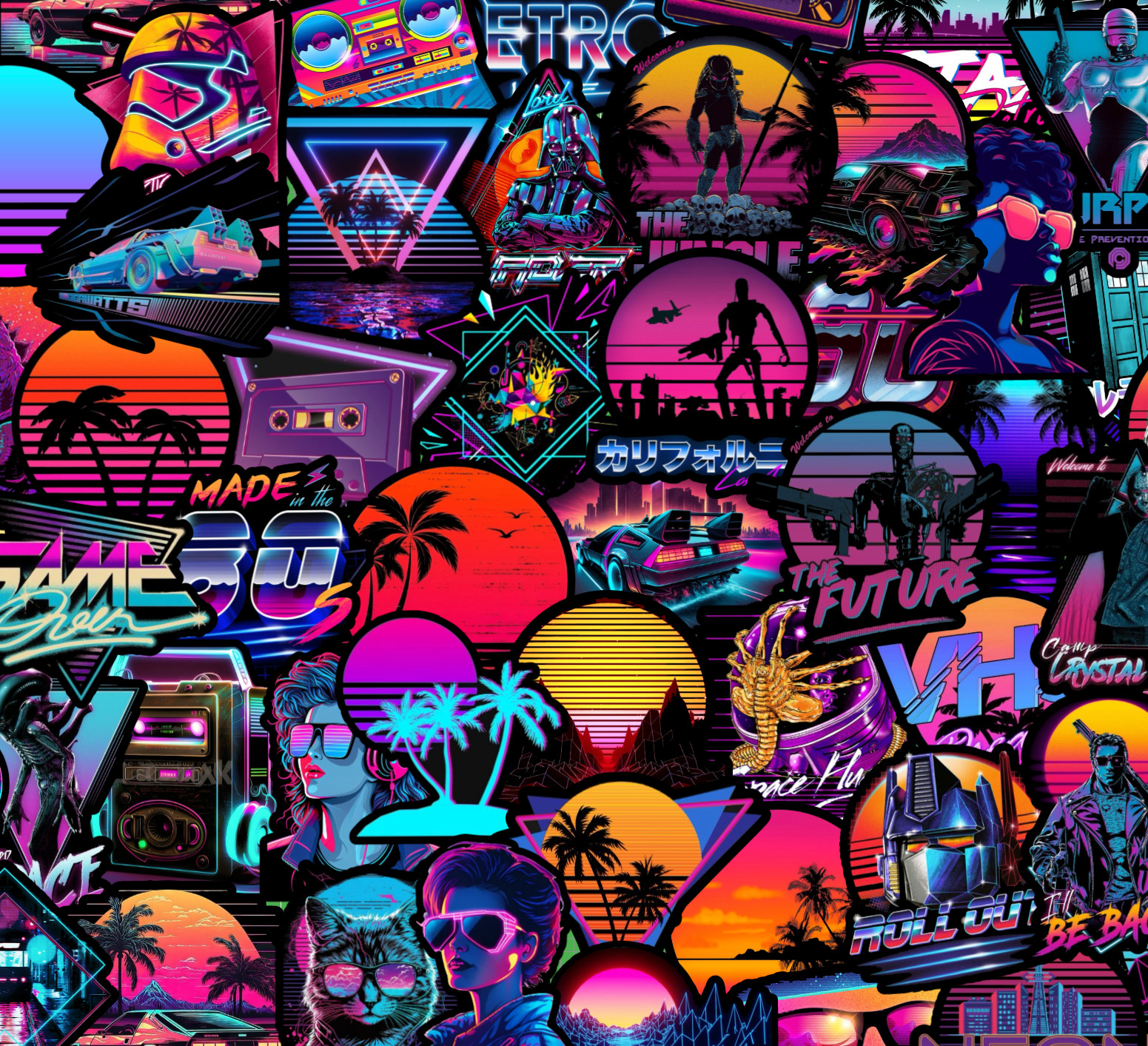 25/50 Piece Retrowave Sticker Pack – Matte Vinyl – Synthwave Retro Vaporwave 80s