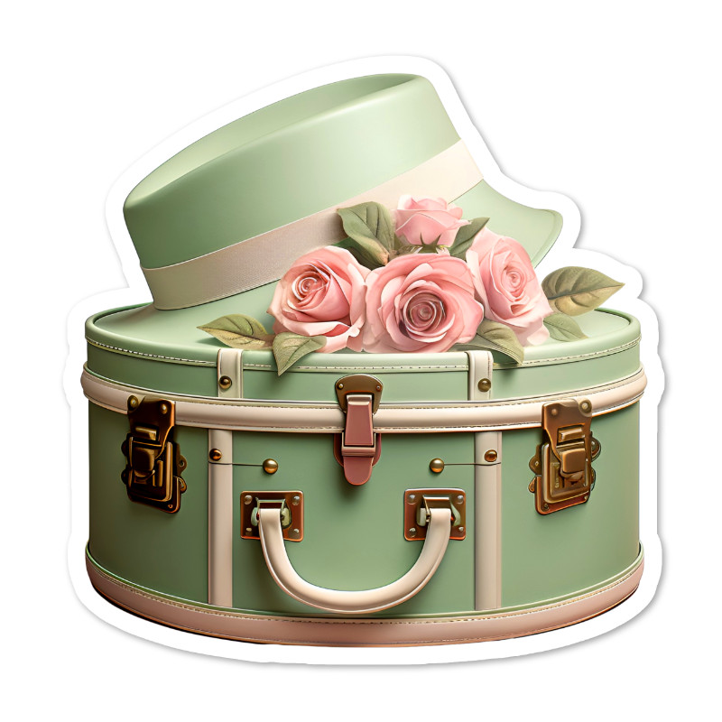 Hat Box Travel Vinyl Sticker Water Resistant, Scrapbooking, Water Bottle, Laptop