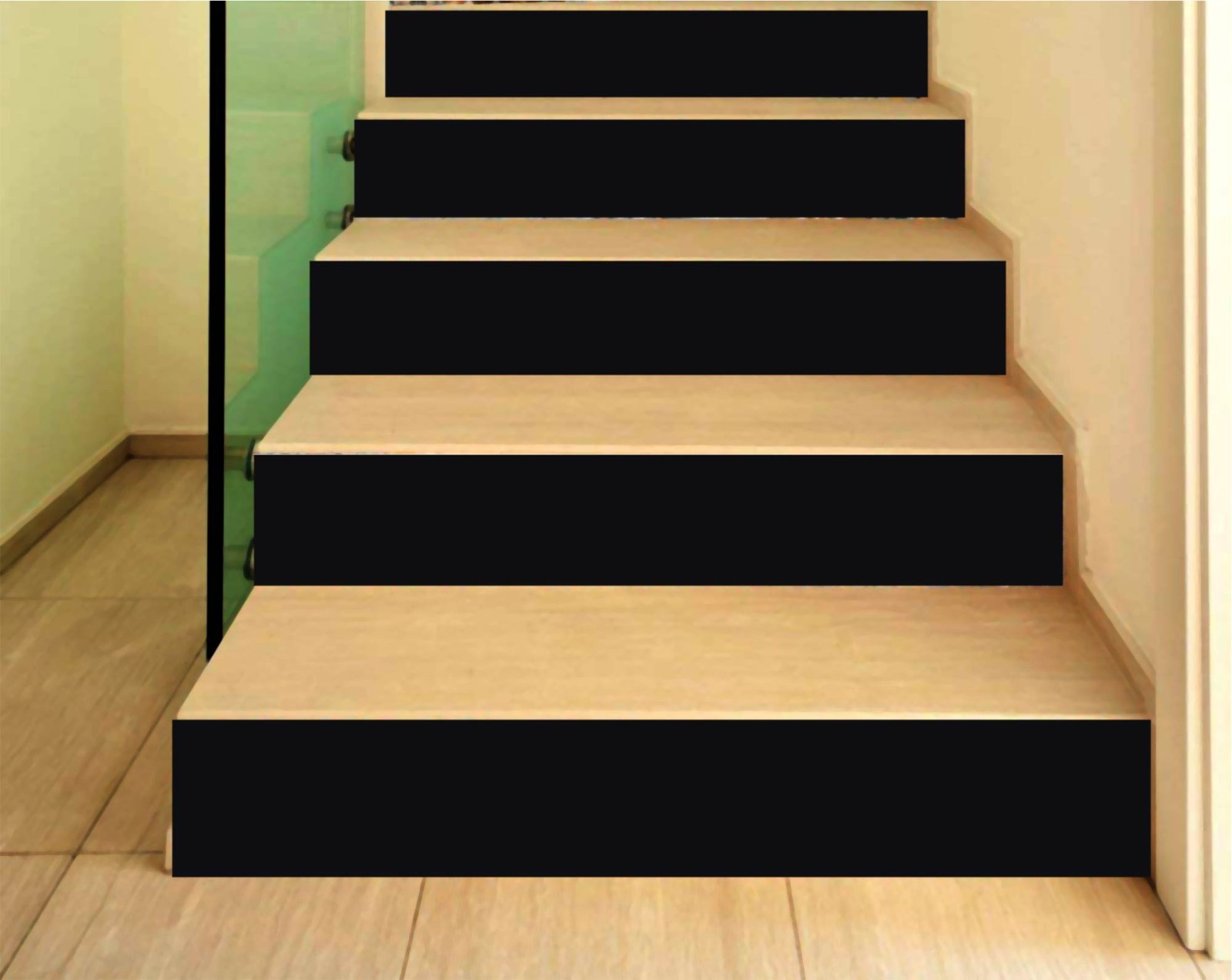 Black Stair Riser Stickers | Waterproof Vinyl Peel and Stick Decals (Set of 5)