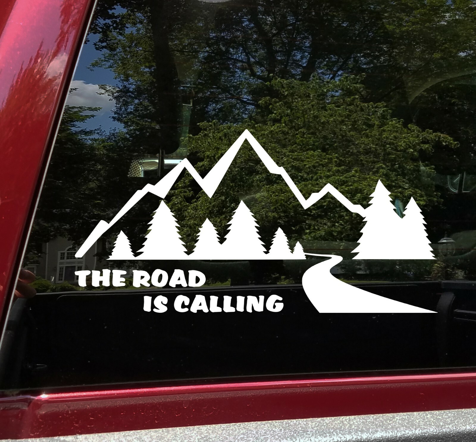 The Road is Calling Mountain Scene Vinyl Decal V2 | Forest RV Camper Graphics |