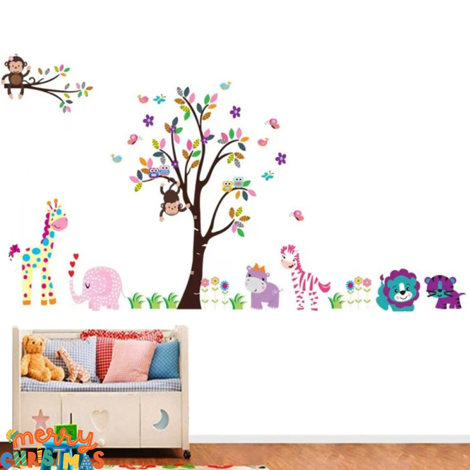 Multi Color Animals Giraffe Animals Theme Wall Art Decal Sticker Decoration for