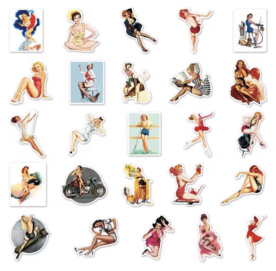 Retro Pin Up Style Stickers 50pk Sexy Fun Mix Matte Finish Sticker FREE SHIPPING