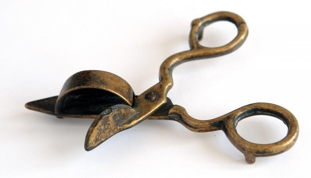 Antique Bronze Candle Snuffer Scissors Wick Trimmer Vintage Rare Tool