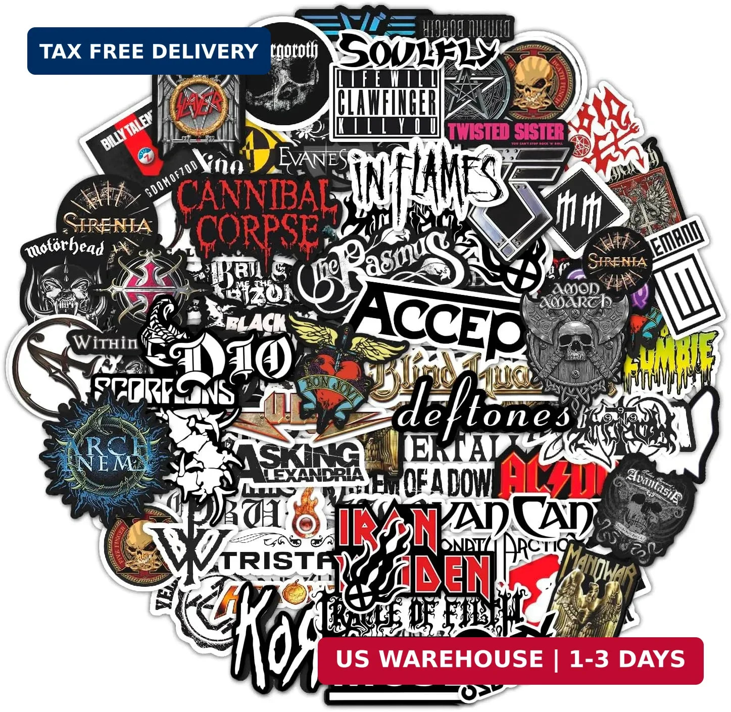 100 Pcs Heavy Metal Band Stickers, Guitar Emblems Waterproof Rock Decals,