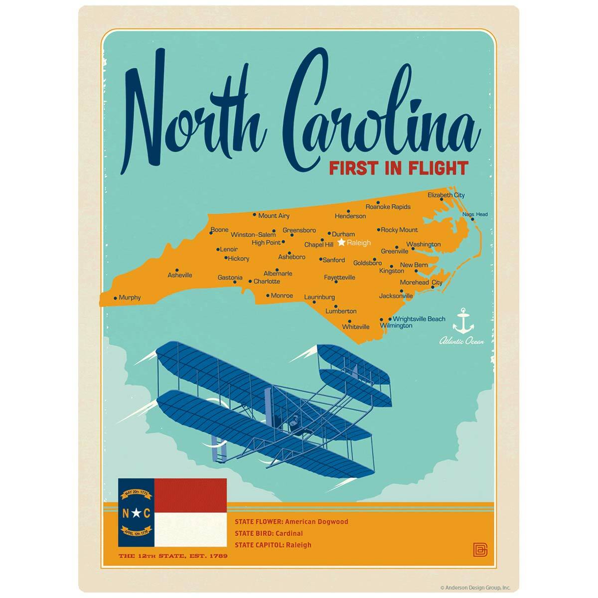 North Carolina First in Flight State Map Decal Peel and Stick Decor