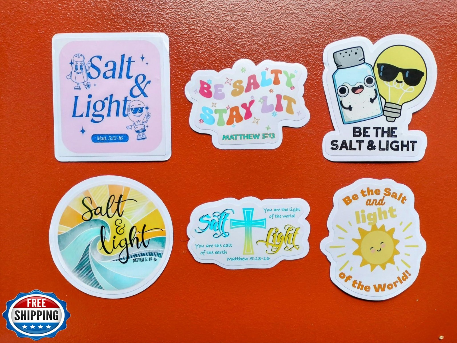 (6 PCS) Matthew 5 13-16 Salt and Light in The World Christian, Bible Verse St