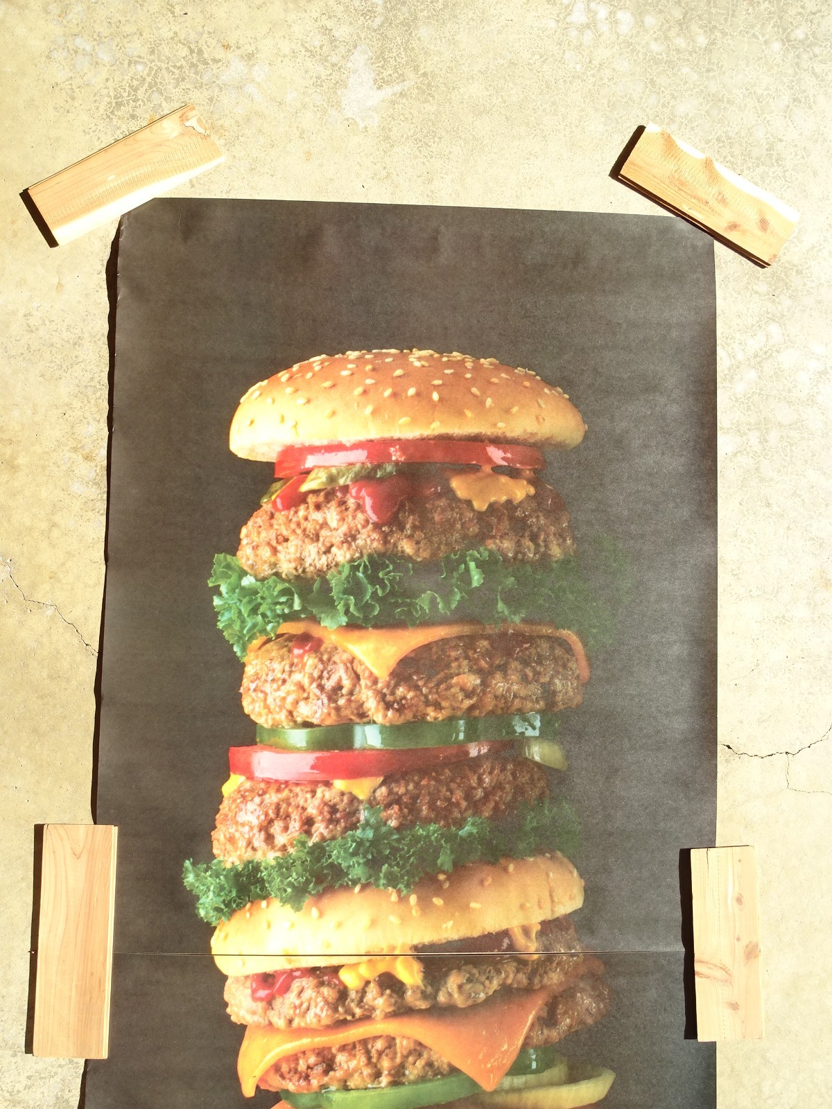 Delecious HUGE Towering Hamburger Photo Door Wall Mural Poster 82.5” X 34” nos