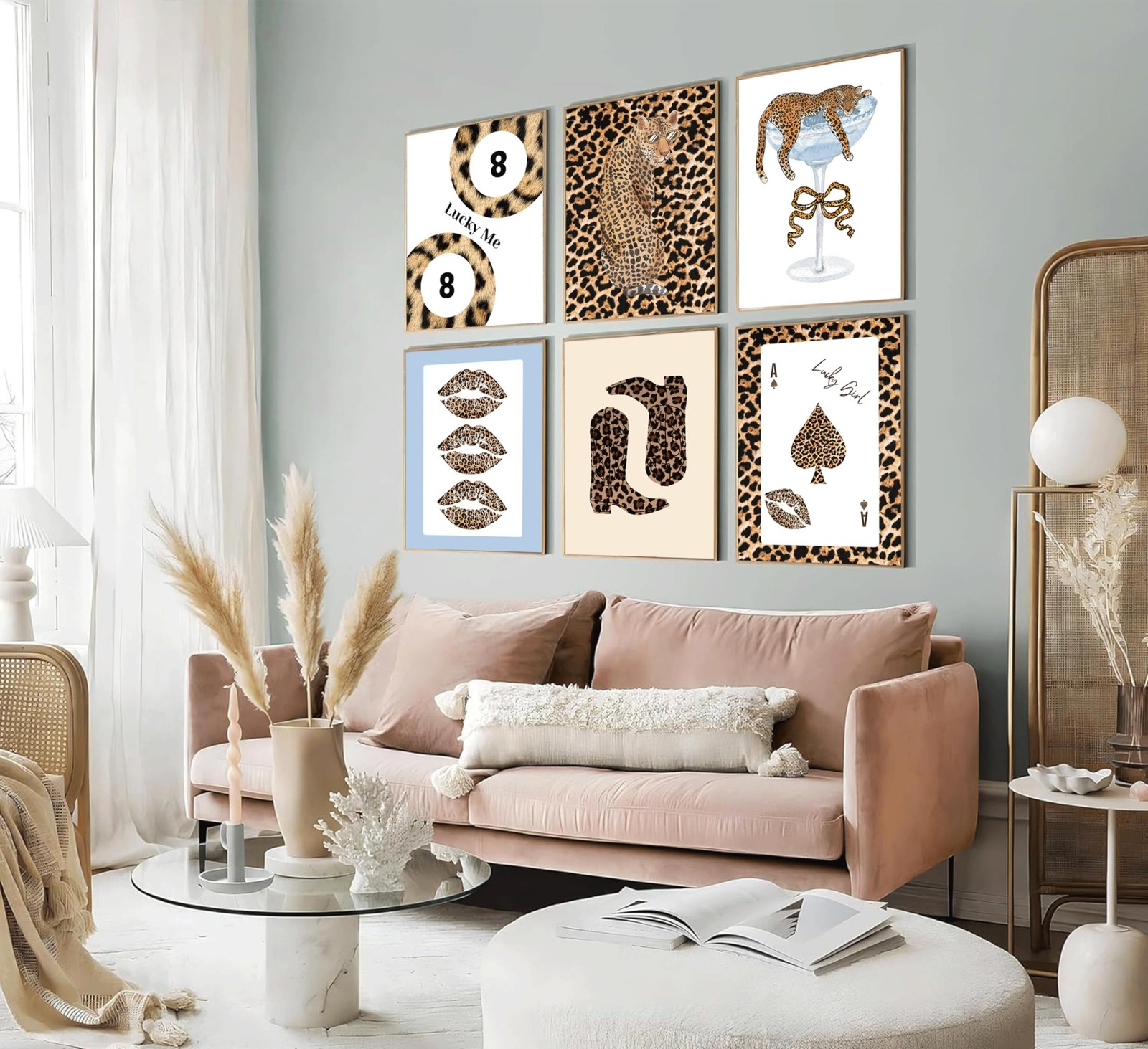 IEMIHZUM 6Pcs Trendy Leopard Wall Art Trendy Lucky 8 Ball Painting Picture Wa…