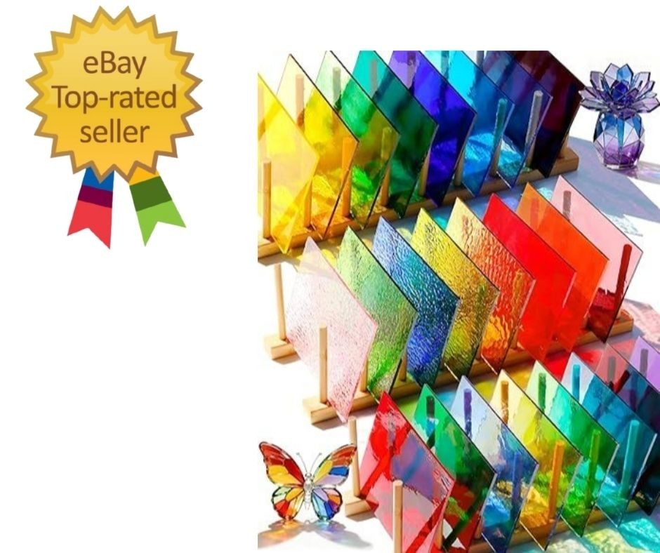 24 Sheets Rainbow Transparent Stained Glass Sheets 4X6 Inch – Mixed Color Staine