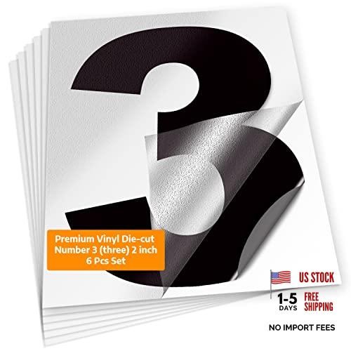 Black Vinyl Number 3 Stickers – 3 Pack – Self Adhesive – 2 Inch – Black