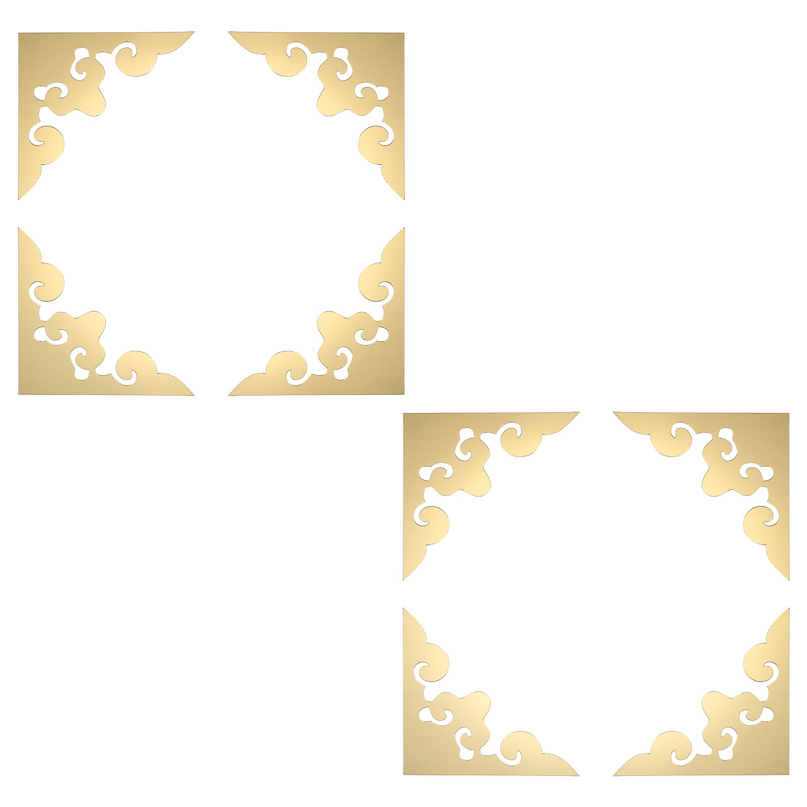 8Pcs Corner Decorative Pattern Hollow Mirror Wall Stickers(Light Gold, 4×4")