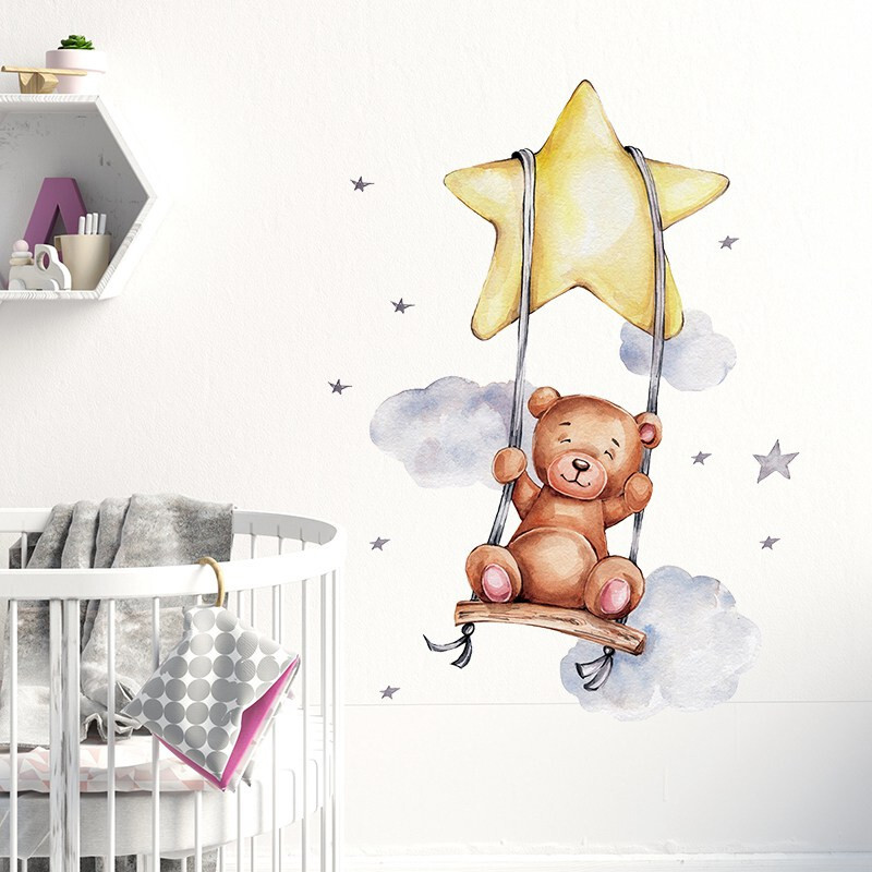 Wall sticker wall sticker bedroom children newborn BEAR ON THE STAR