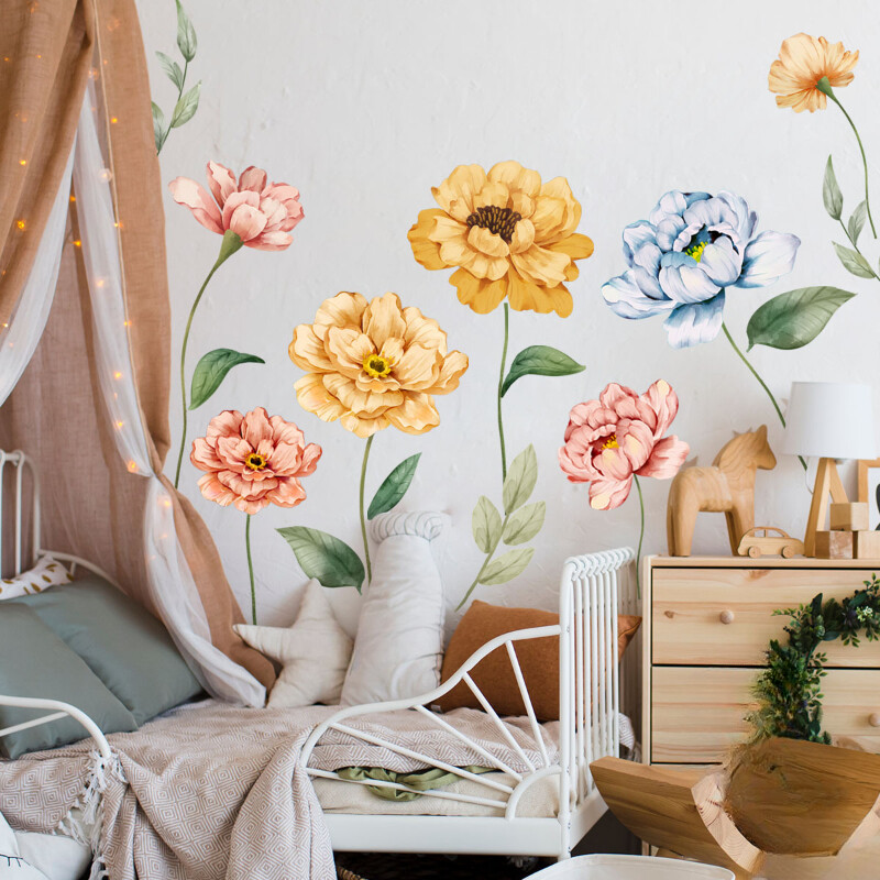Flower Wall Stickers Clings Decals PVC Floral Living Room Art Retro Home Decor