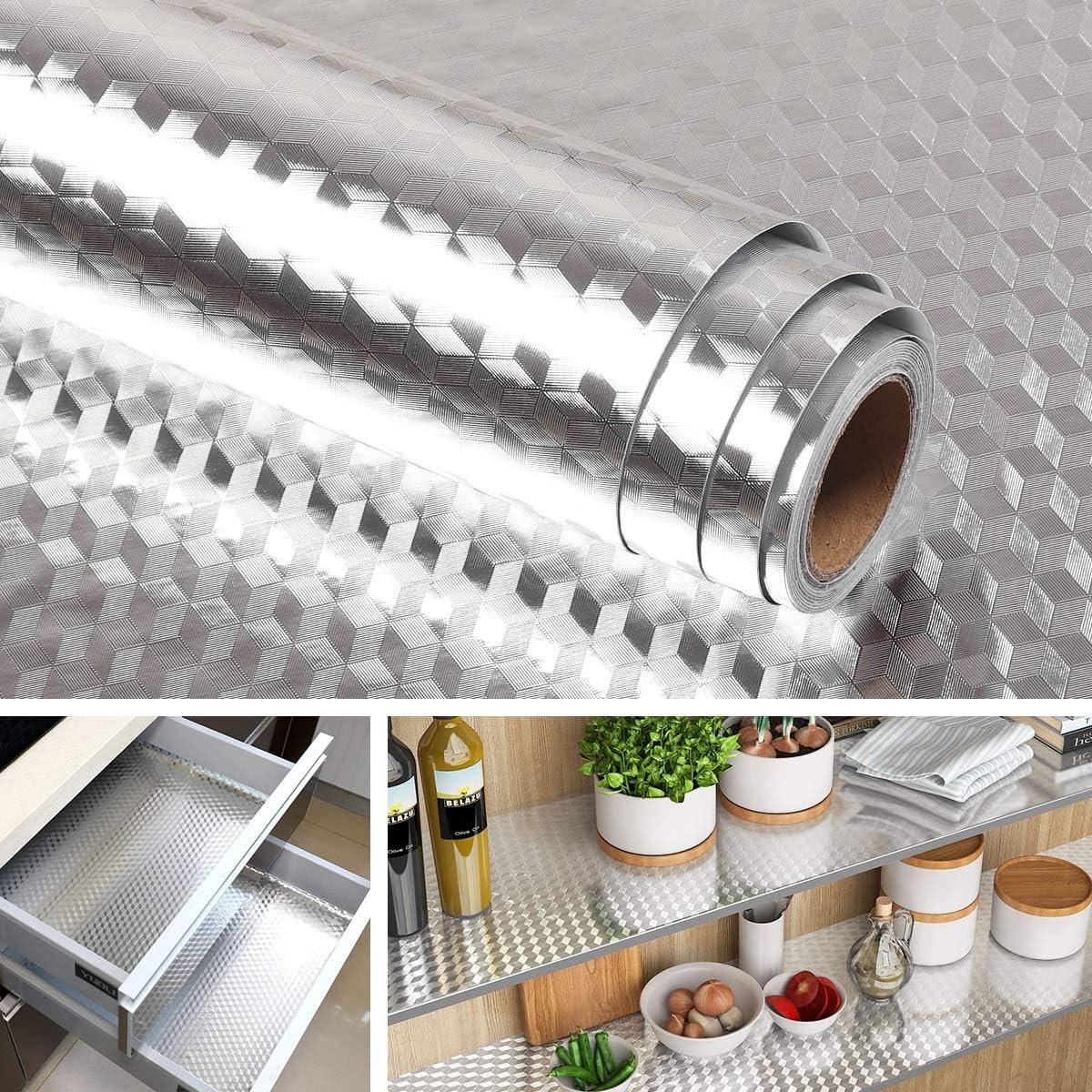 Kitchen Wallpaper Oil Proof Sticker Backsplash Self-Adhesive Paper Cabinet Liner