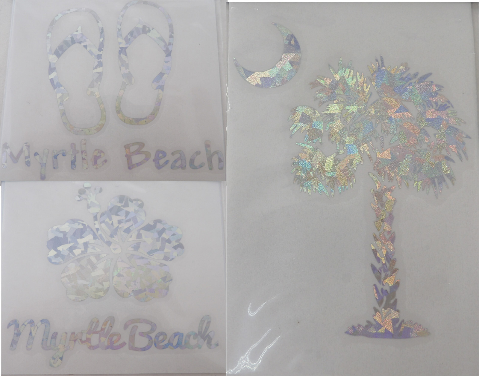 Palm Tree Sandal Hibiscus Hologram Sticker Vinyl Decal Car Window Truck Glass