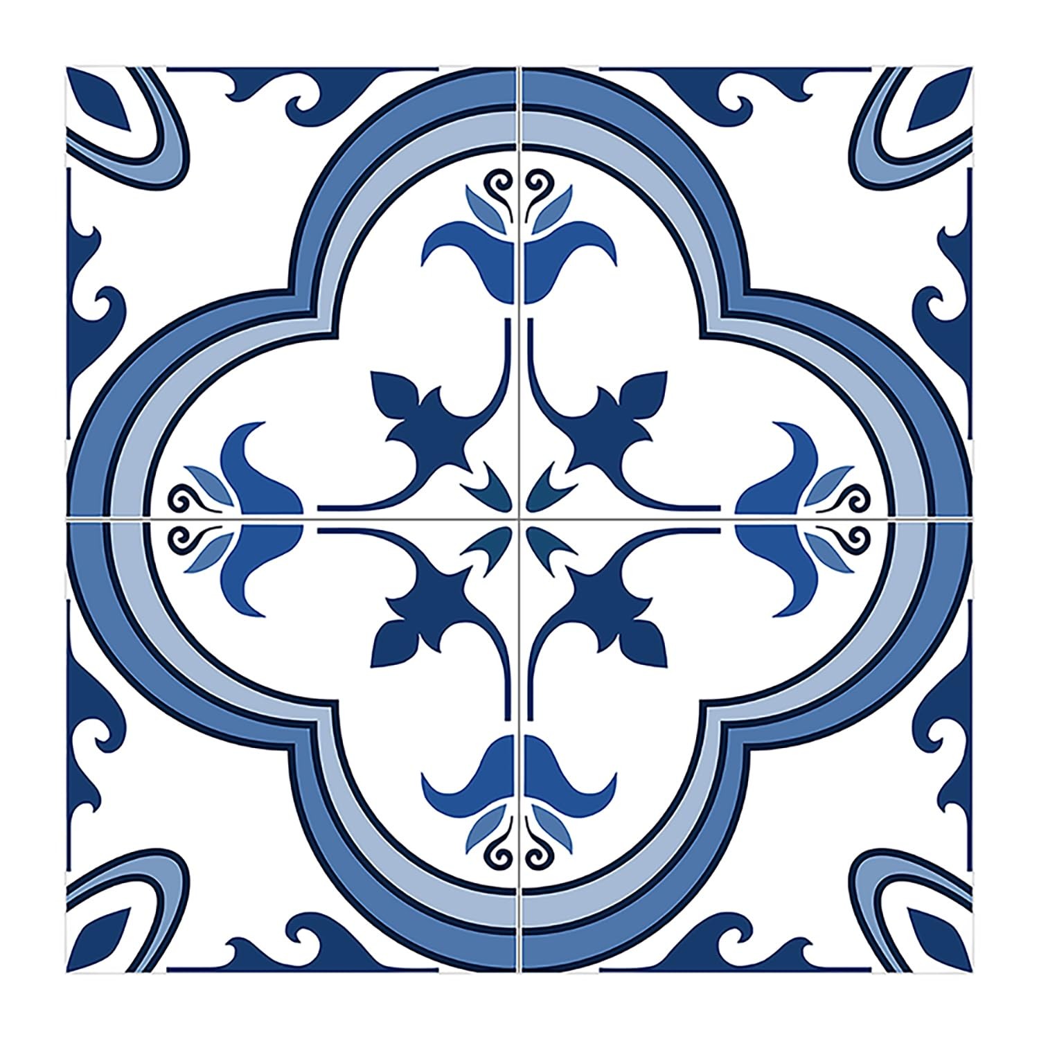 Blue-White Peel and Stick Wallpaper Tile Stickers 6×6 in, 2D Vinyl Decorative…