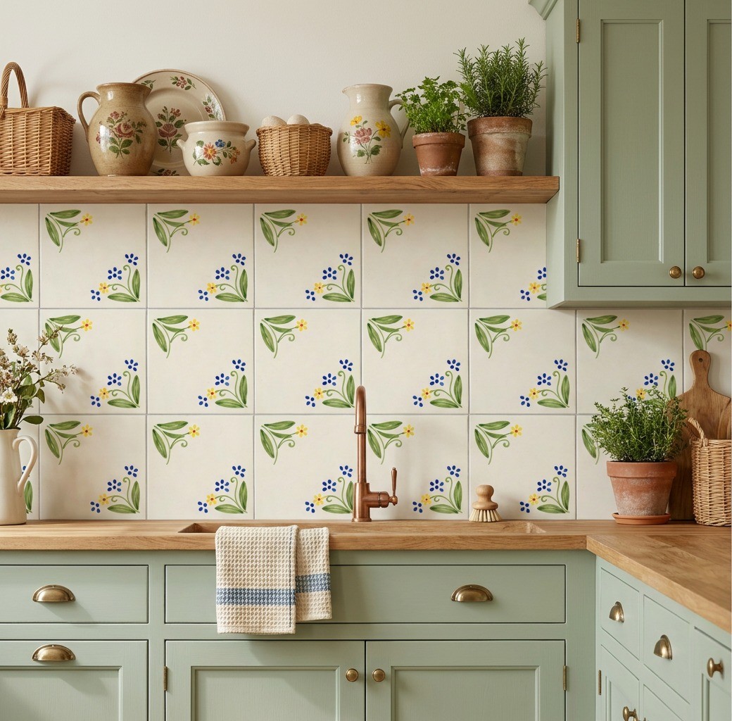 Peel and Stick Tile Stickers Cottage Floral Kitchen Backsplash Stick On Tile
