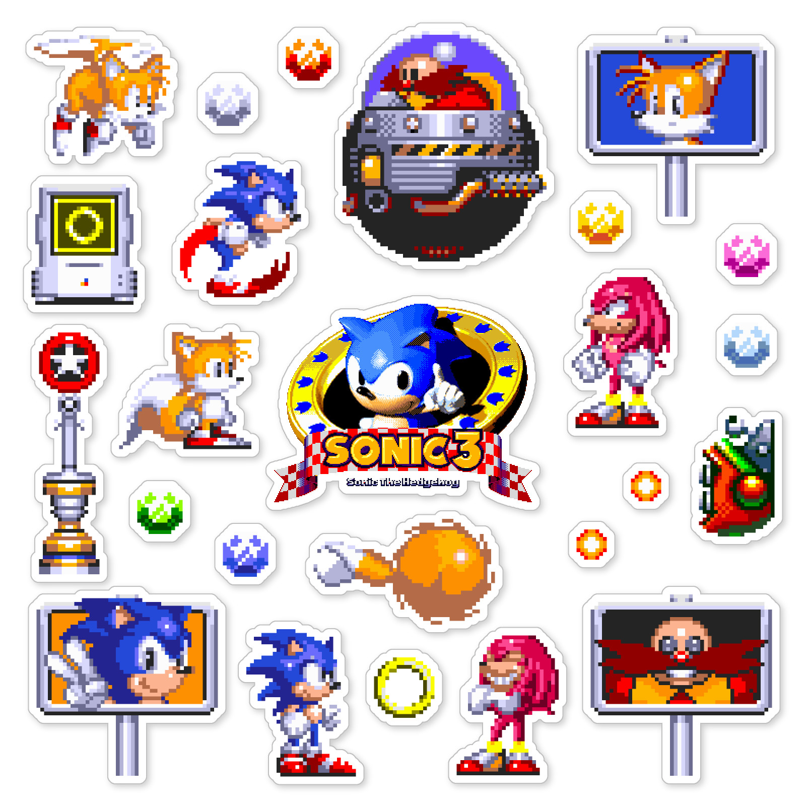 Sonic the Hedgehog 3 Stickers Sega Genesis Pixel Art 25 Sticker Pack