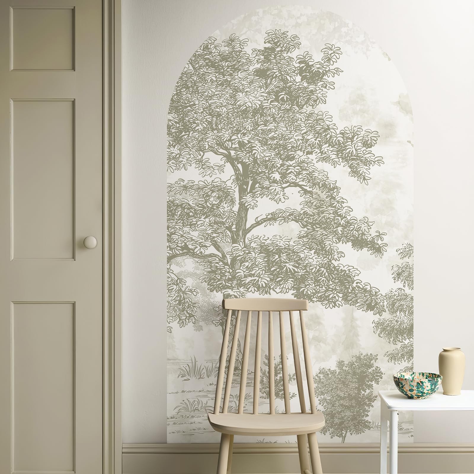 Large Arch Wall Decal Vintage Forest Wall Decal 63"x 34.6" Peel and Stick Bei…