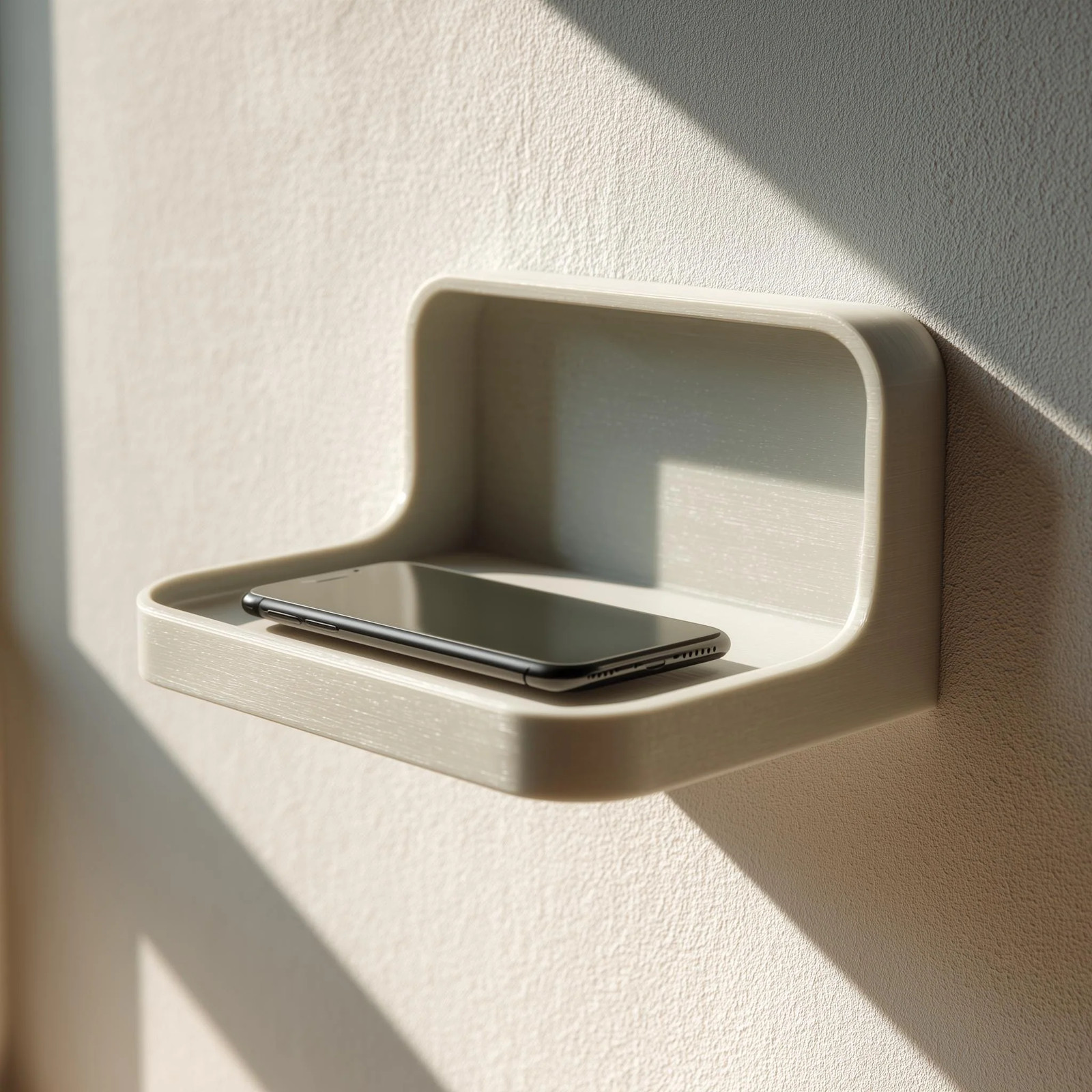 3D Printed Wall Phone Shelf | Minimal Floating Ledge for Smartphone Storage |