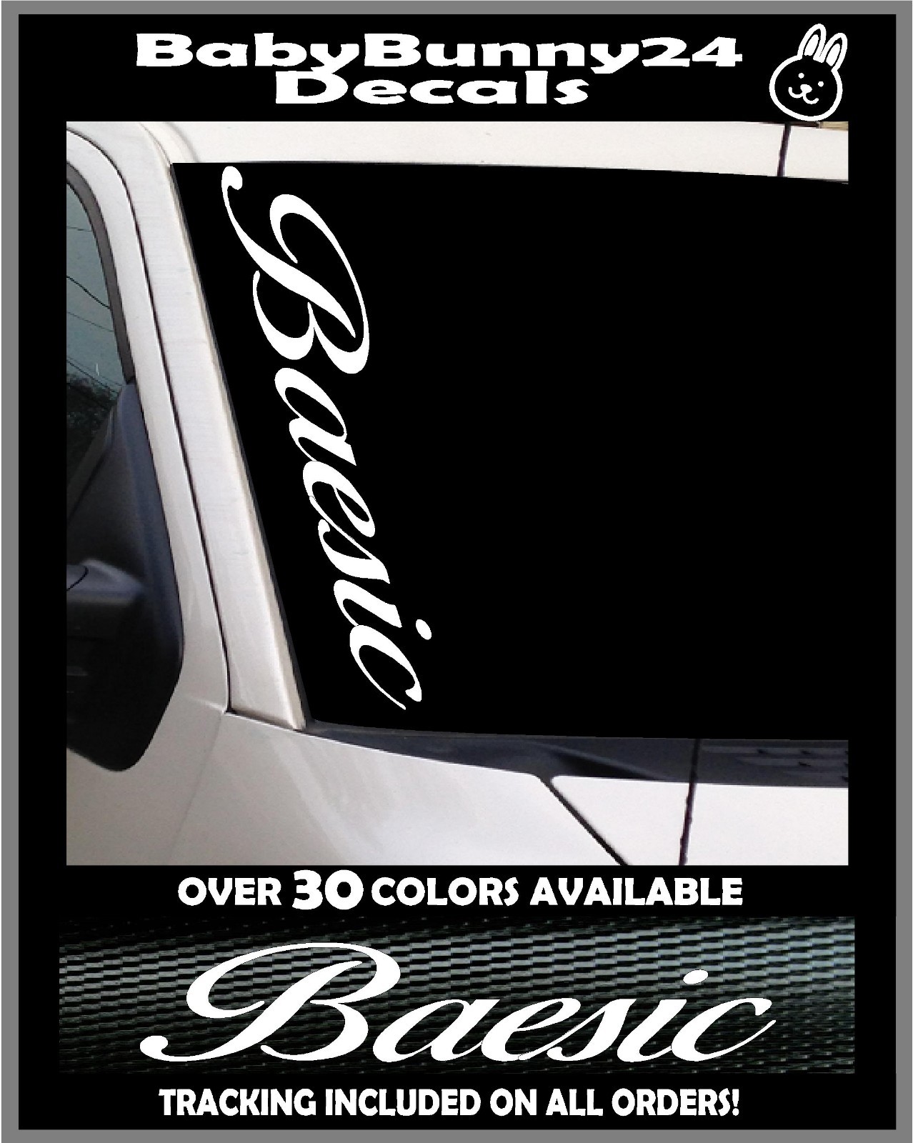 BAESIC Bae Basic Vinyl DECAL Sticker Car Truck Vertical JDM lady driven driver