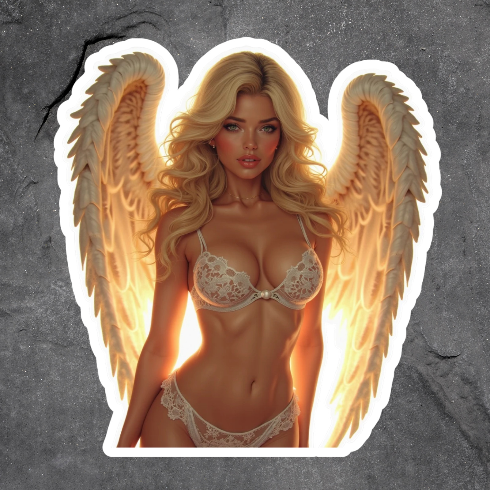 Pinup girl sticker vinyl decal sexy angel girl in white lingerie with gold wings