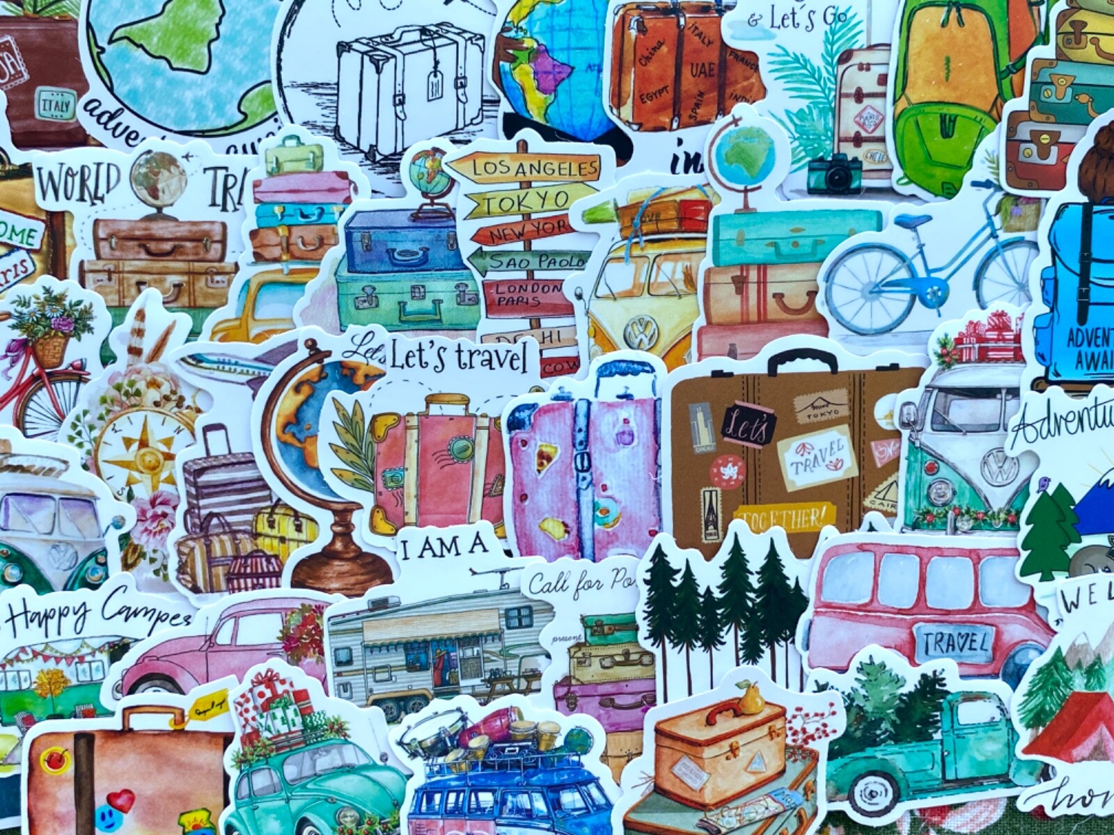 5-50 pcs Retro Travel Luggage Stickers, Adventure Vinyl Decals for Nature Lovers
