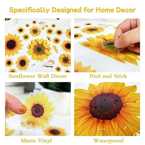 Peel and Stick Wall Decals | Decorations for Bedroom Kitchen Sunflower