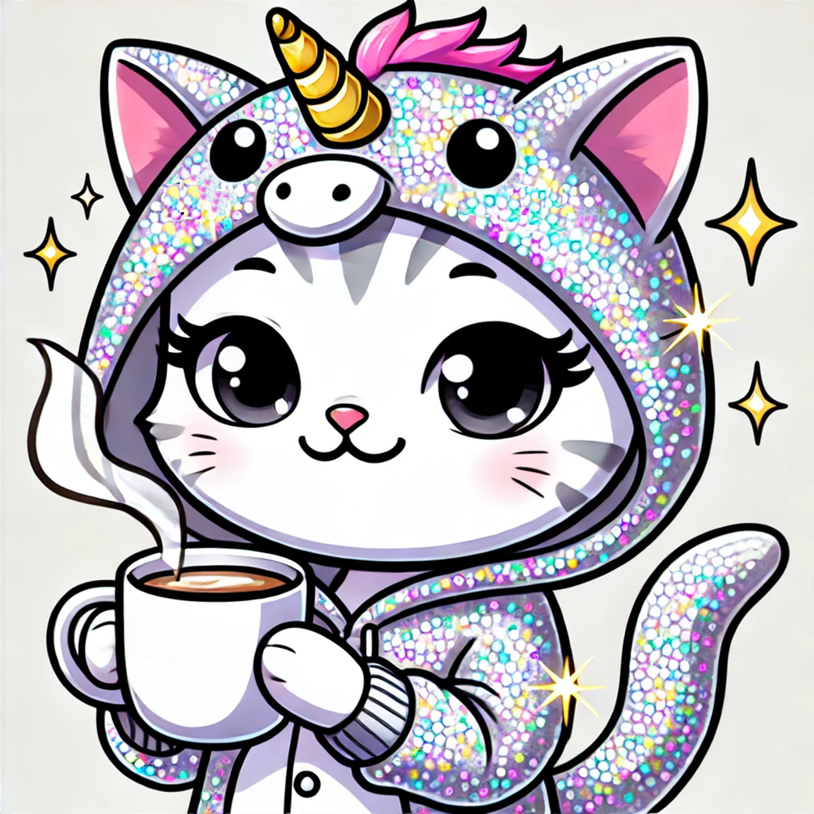 Kawaii Cat Coffee Lover Decal – Cute Cocoa Cat Sticker, Cute Gift