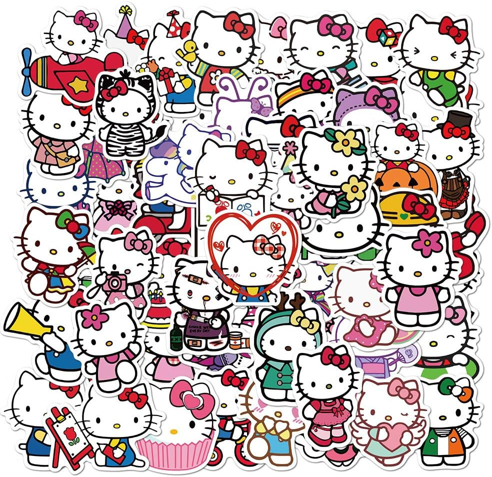 100Pcs Hello Kitty Stickers Pack Kitty White Theme Waterproof Sticker Decals for