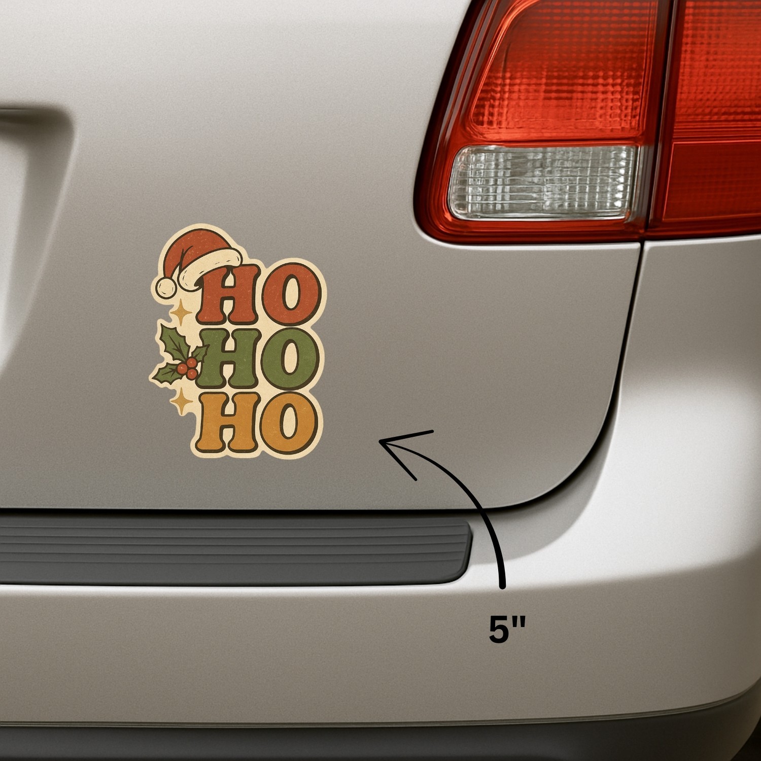 4PCS “Ho Ho Ho Christmas” Stickers – Vintage Santa Hat & Holly Berry Holiday Gif
