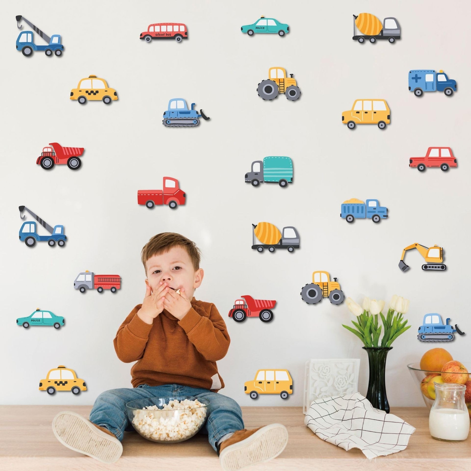 Construction Vehicles Wall Decals Stickers for Kids Room Bus Car Truck Tracto…